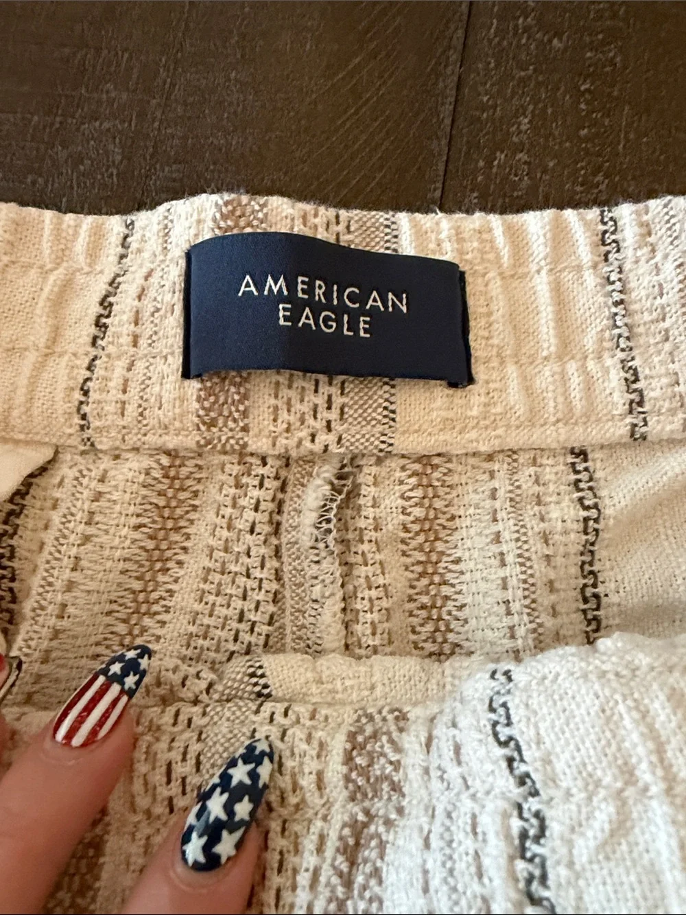 American Eagle Outfitters Cream and Tan Textured Knit Top